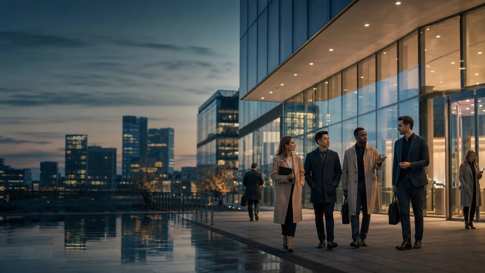 Visualisation of an international team in front of an employer location