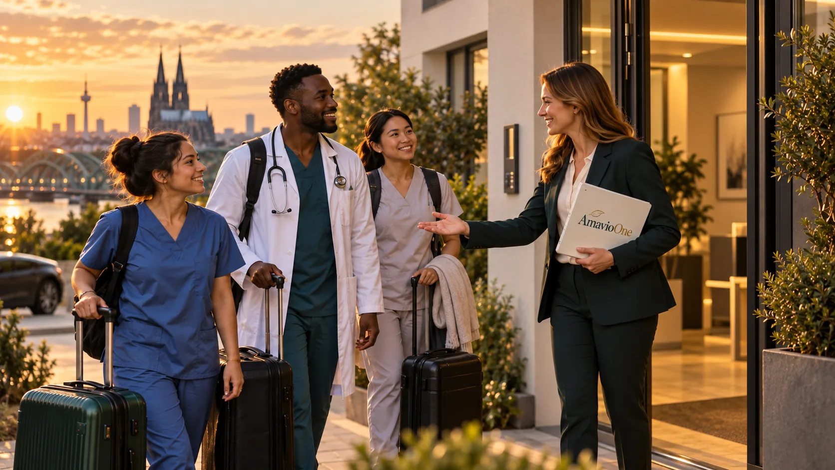 An international care team welcomed at the employer location