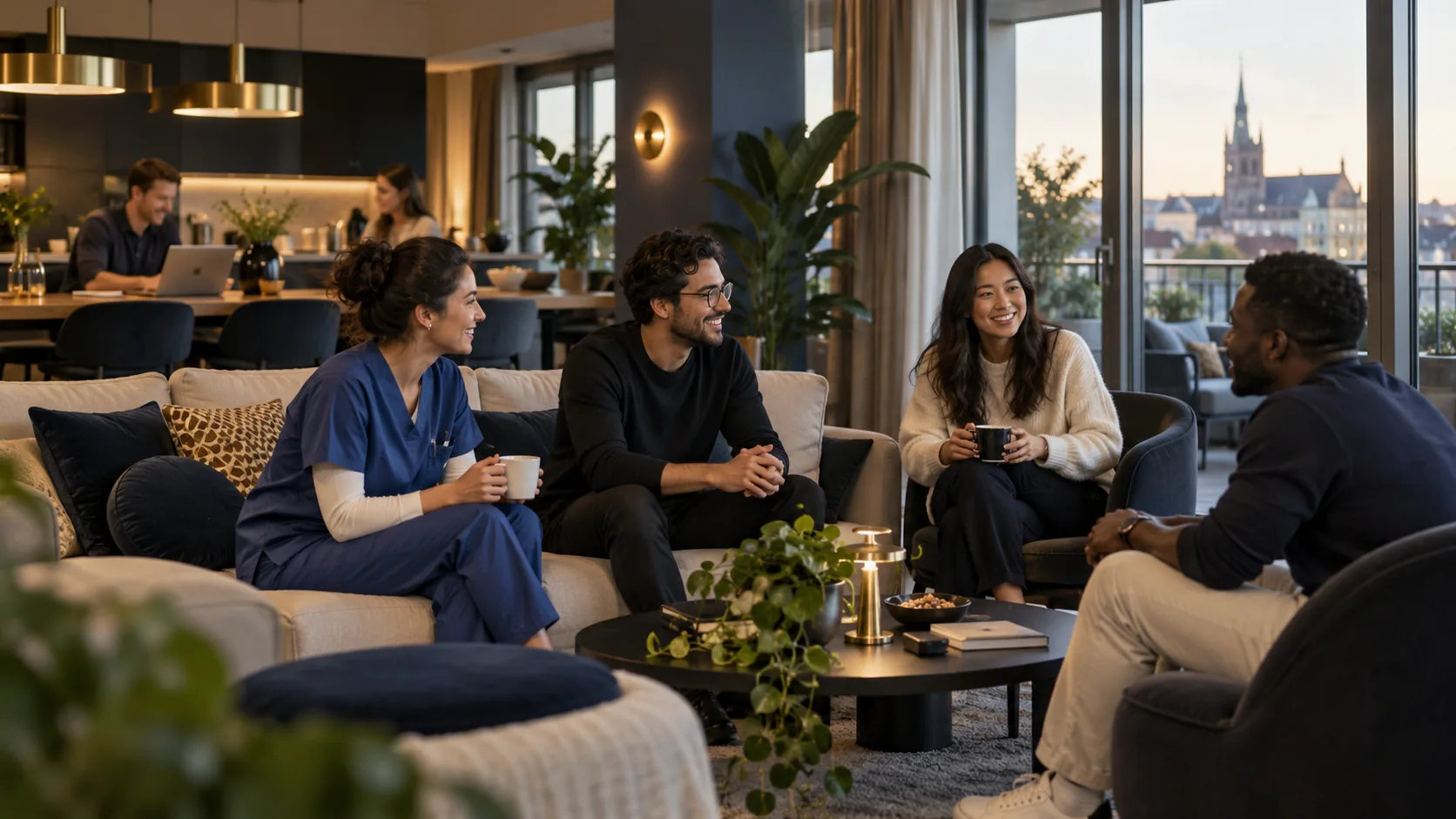 People connecting in a shared living and working environment